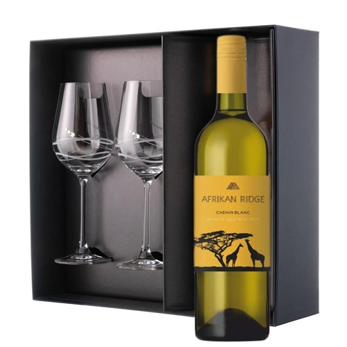 Afrikan Ridge Chenin Blanc 75cl White Wine And Diamante Venezia Glasses Gift Box Set